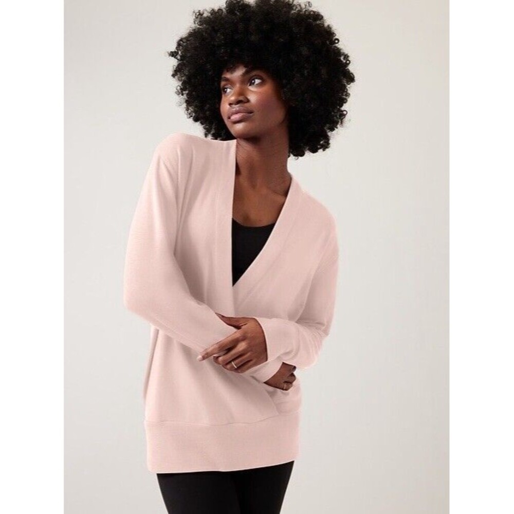 Athleta Purana V Neck Wrap Sweatshirt Size M Modal Pink Top Super‎ & Soft Comfy
